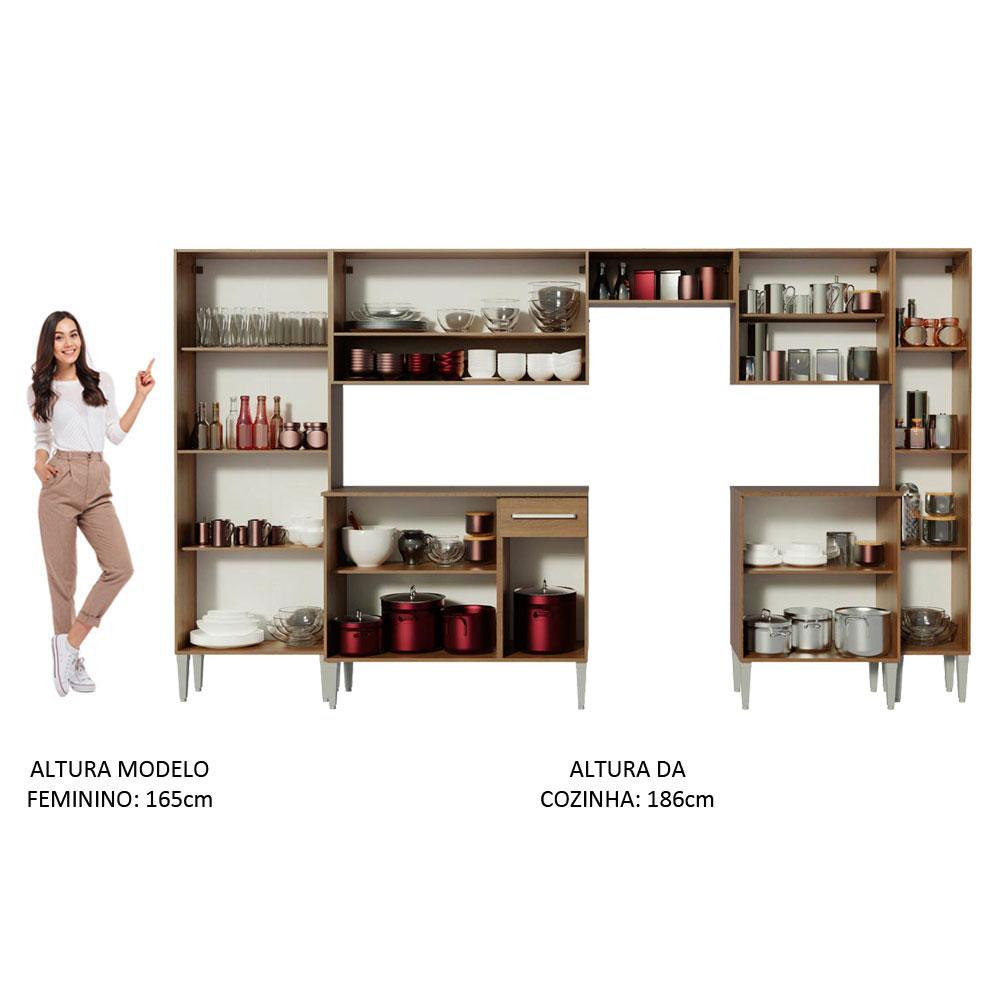 Cozinha Completa Madesa Emilly Joy com Armário e Balcão 15 Portas 1 Gaveta - Rustic/Branco