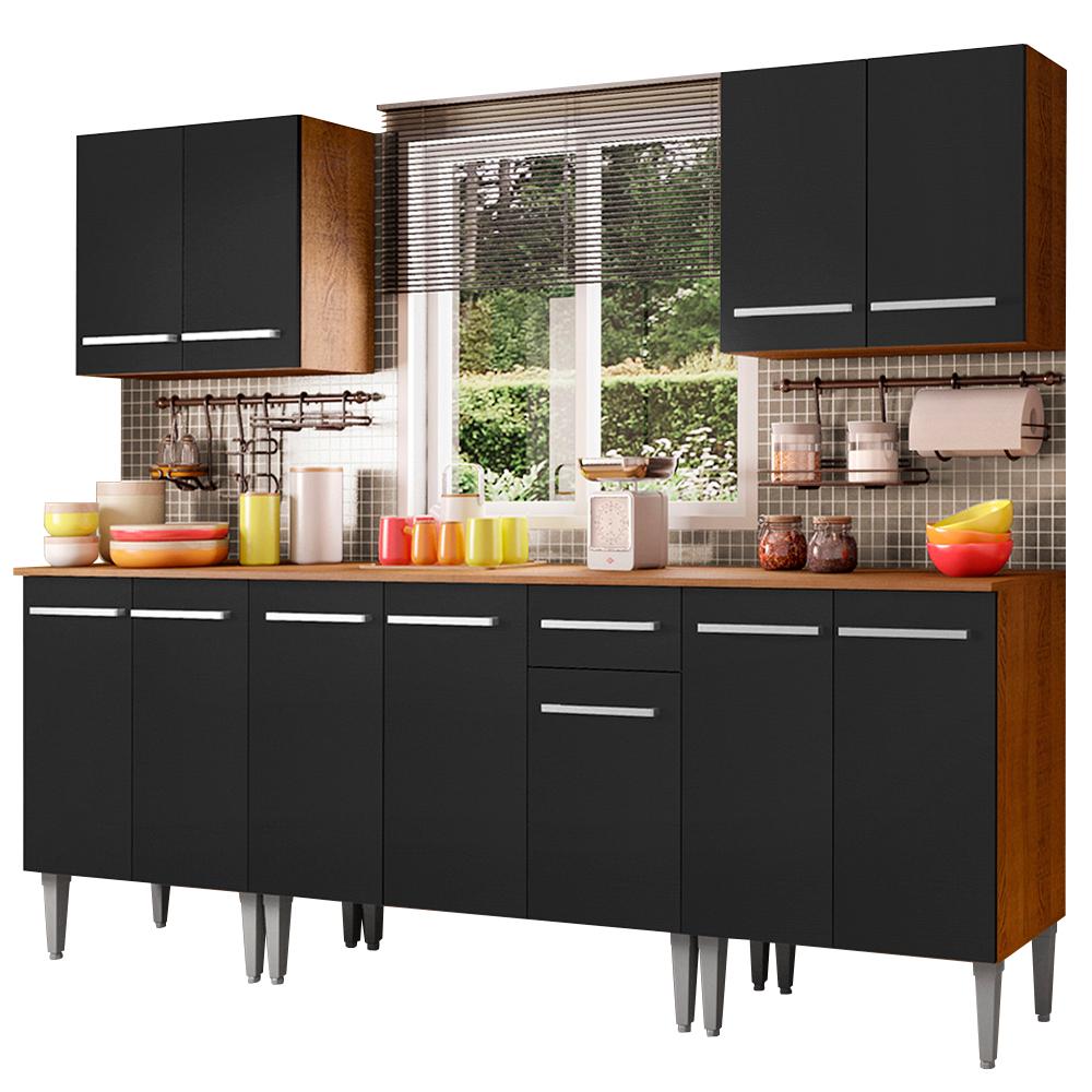 Cozinha Completa Madesa Emilly King com Balcão e Armário - Rustic/Preto