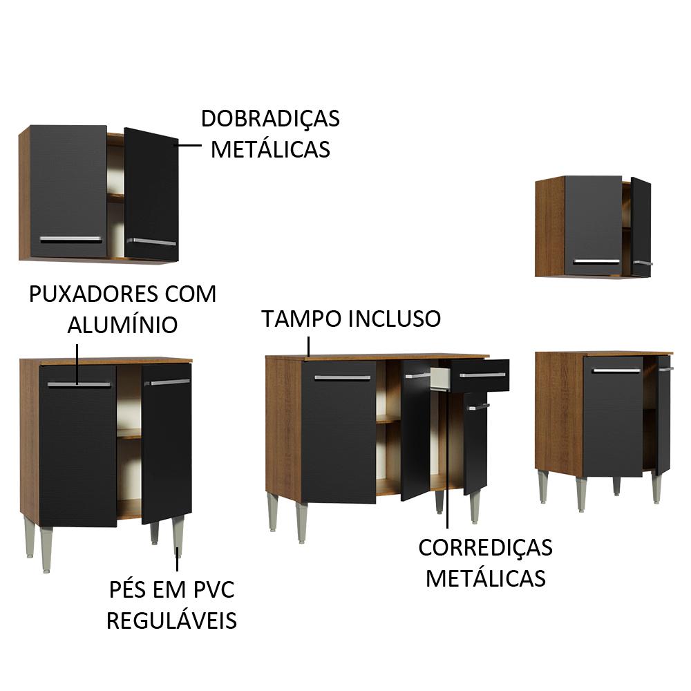 Cozinha Completa Madesa Emilly King com Balcão e Armário - Rustic/Preto