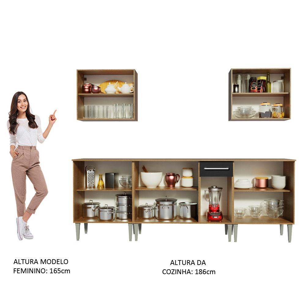 Cozinha Completa Madesa Emilly King com Balcão e Armário - Rustic/Preto