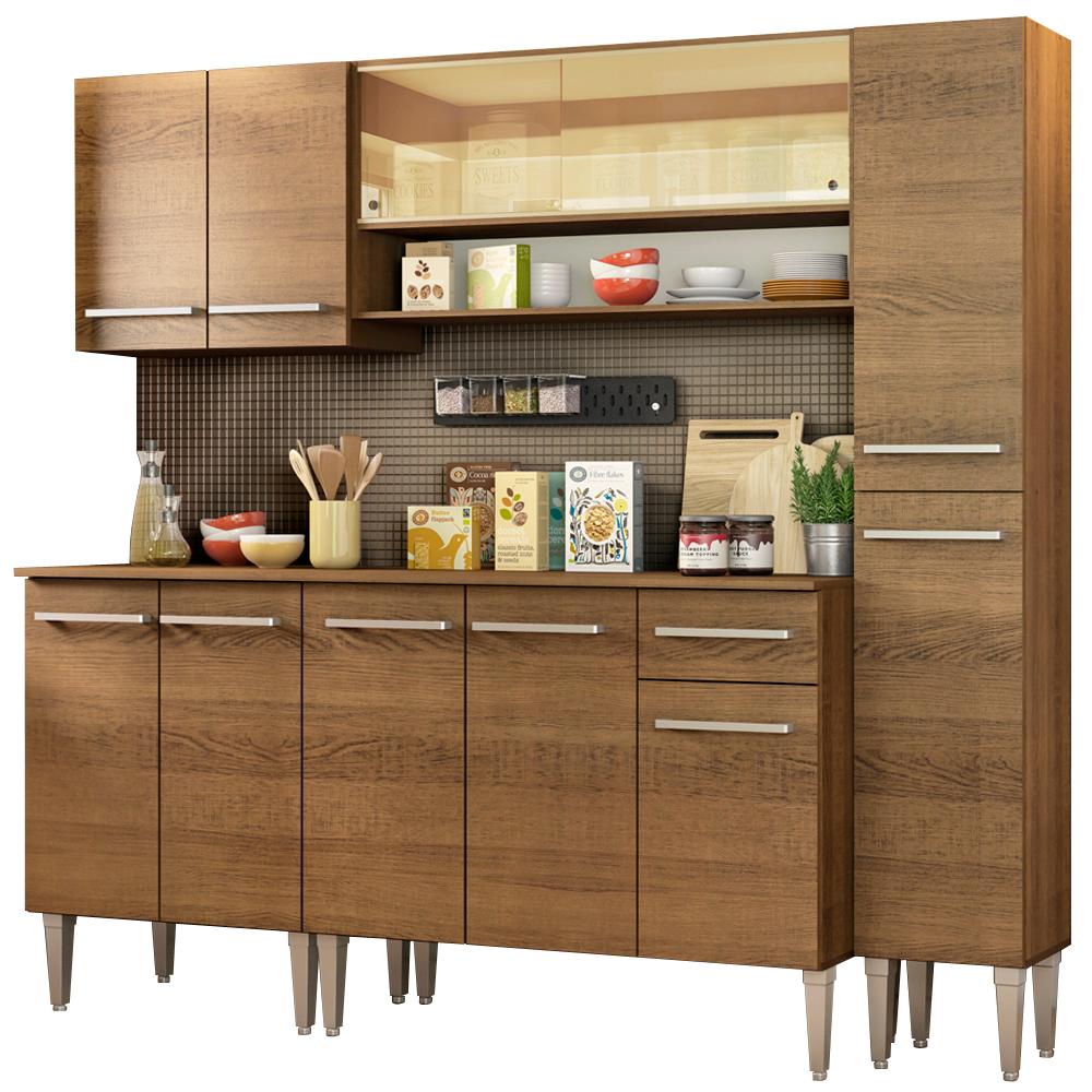 Cozinha Completa Madesa Emilly Sky com Armário Vidro Reflex e Balcão - Rustic