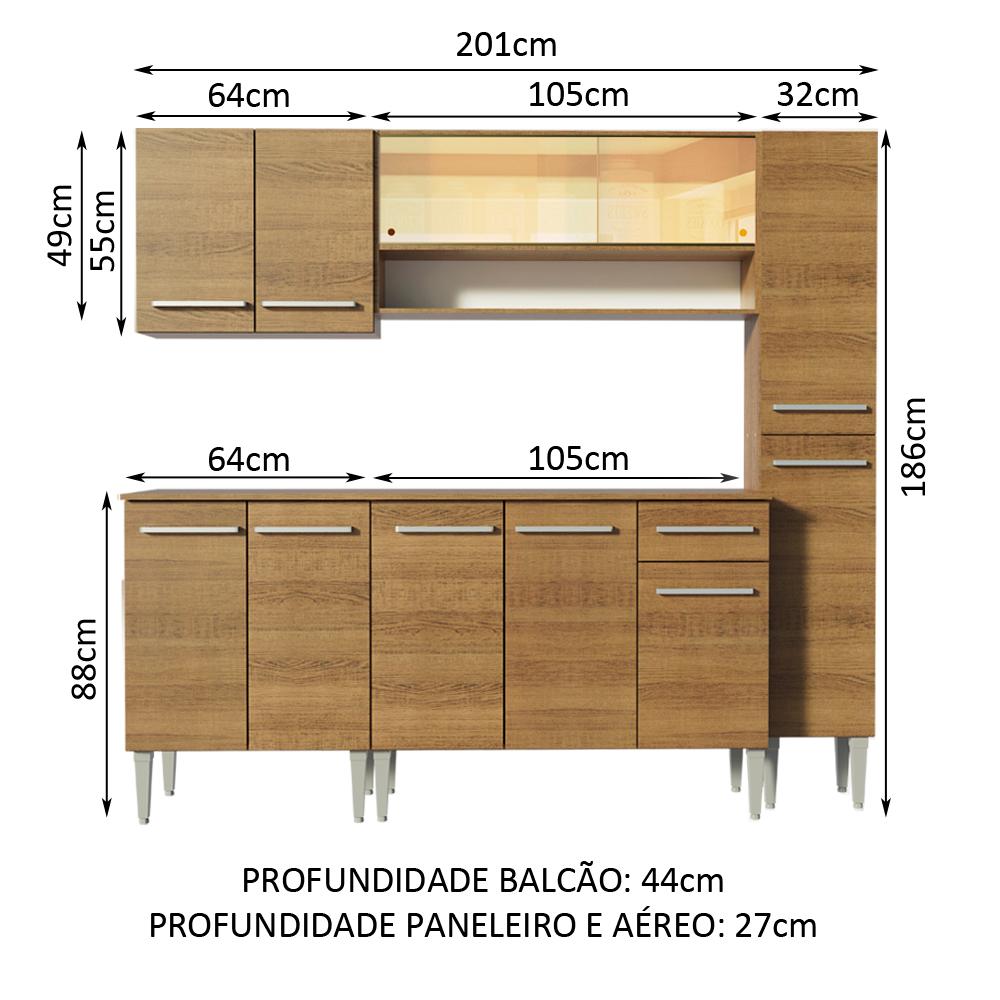 Cozinha Completa Madesa Emilly Sky com Armário Vidro Reflex e Balcão - Rustic