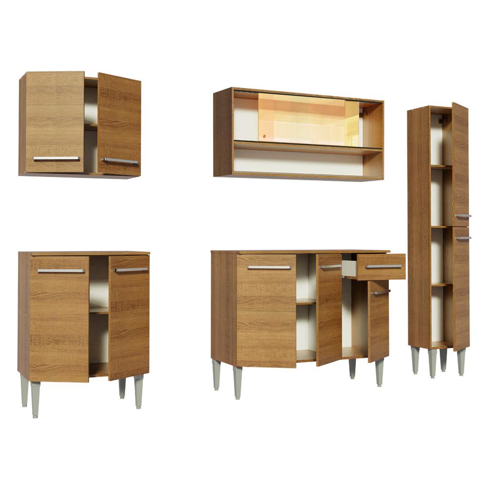 Cozinha Completa Madesa Emilly Sky com Armário Vidro Reflex e Balcão - Rustic