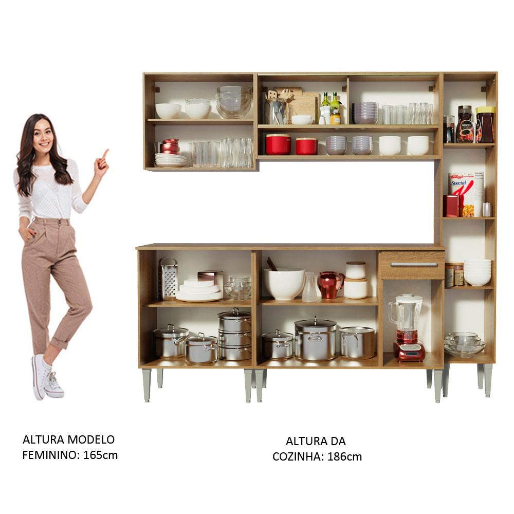 Cozinha Completa Madesa Emilly Sky com Armário Vidro Reflex e Balcão - Rustic