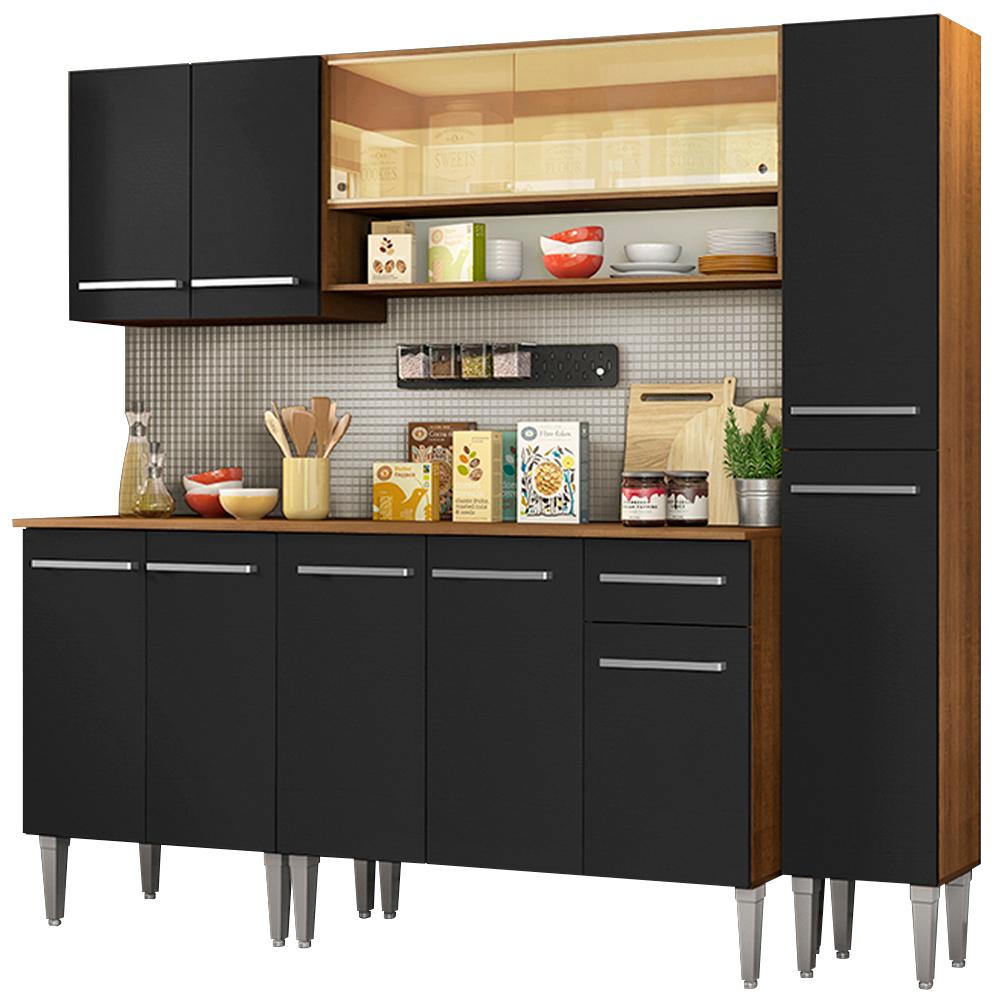 Cozinha Completa Madesa Emilly Sky com Armário Vidro Reflex e Balcão - Rustic/Preto