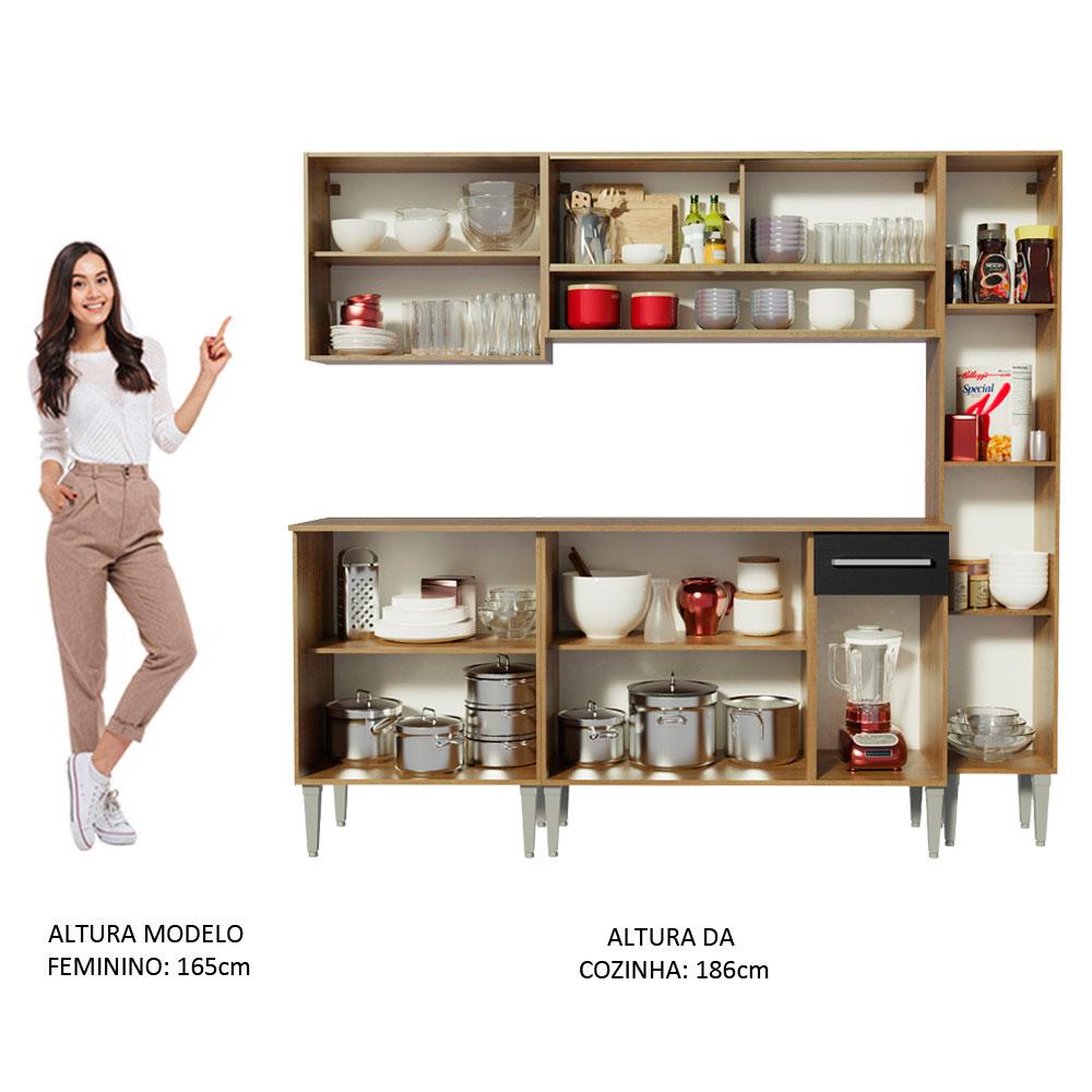 Cozinha Completa Madesa Emilly Sky com Armário Vidro Reflex e Balcão - Rustic/Preto