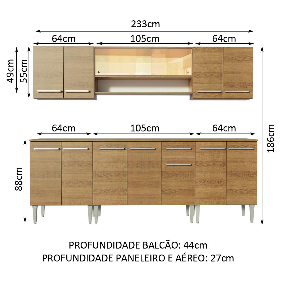 Cozinha Completa Madesa Emilly Smile com Balcão e Armário Vidro Reflex - Rustic
