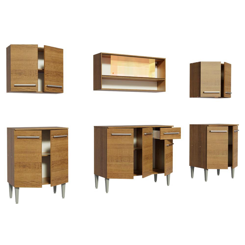 Cozinha Completa Madesa Emilly Smile com Balcão e Armário Vidro Reflex - Rustic