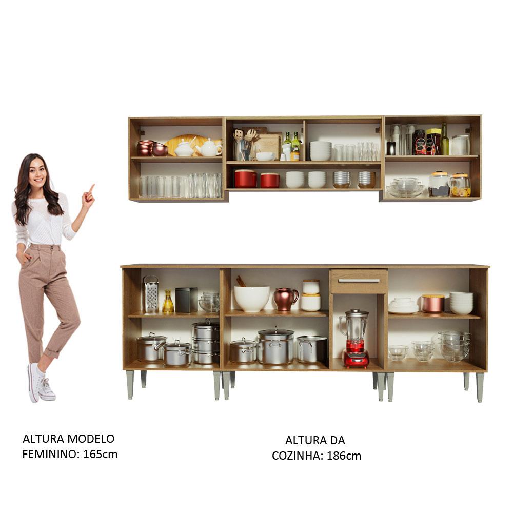 Cozinha Completa Madesa Emilly Smile com Balcão e Armário Vidro Reflex - Rustic