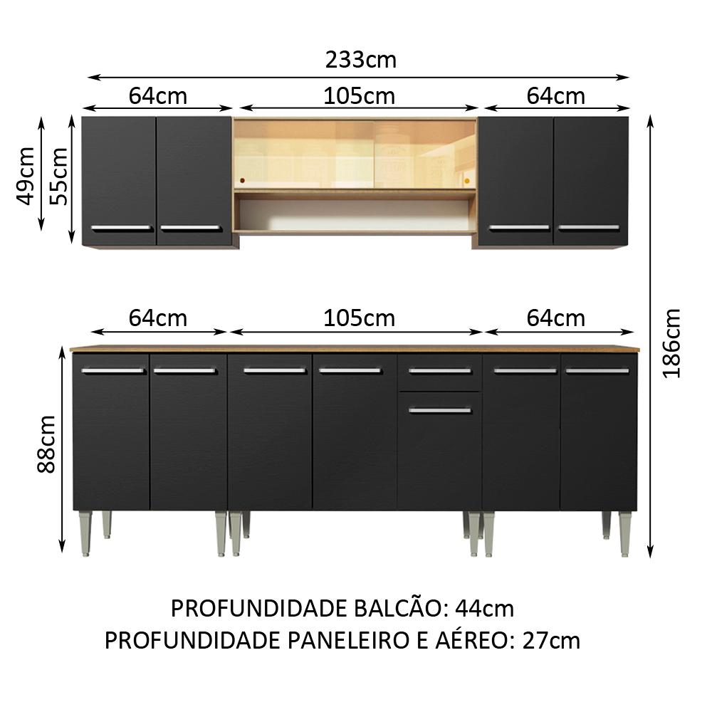 Cozinha Completa Madesa Emilly Smile com Balcão e Armário Vidro Reflex - Rustic/Preto