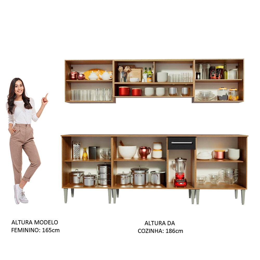 Cozinha Completa Madesa Emilly Smile com Balcão e Armário Vidro Reflex - Rustic/Preto