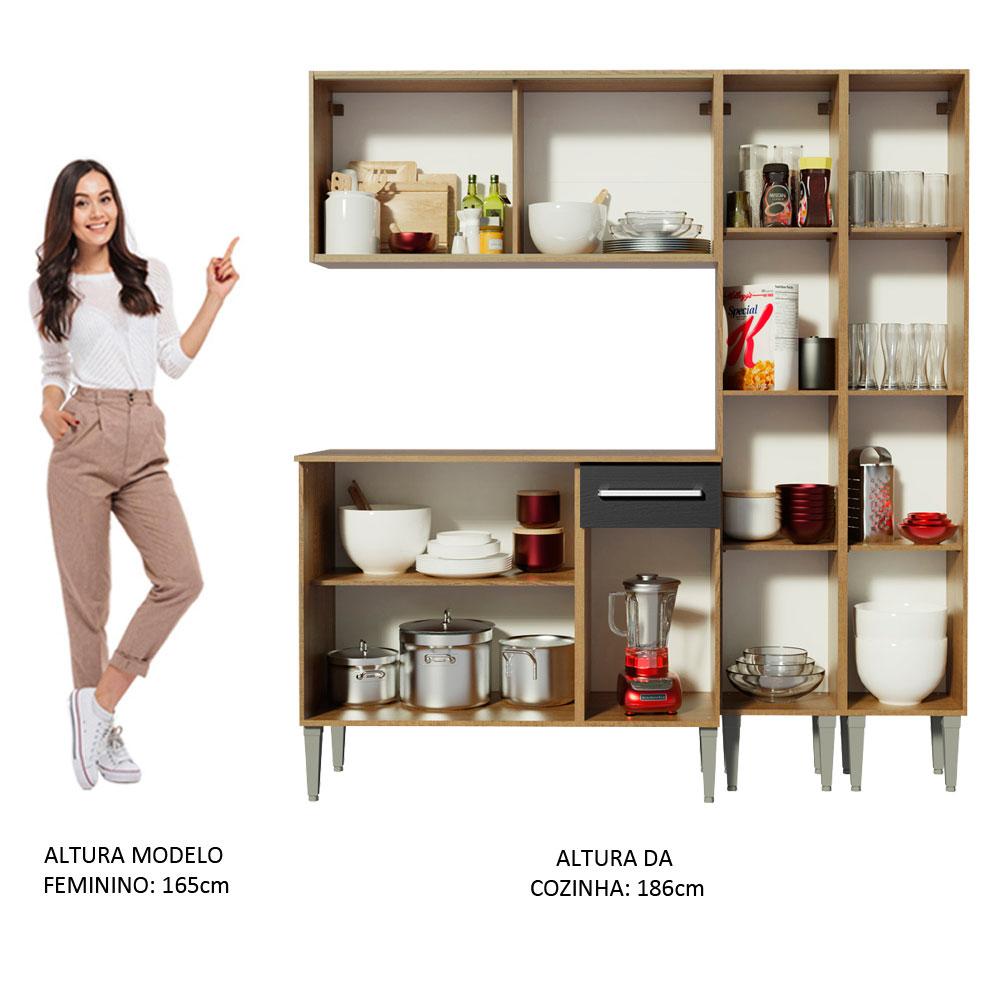 Cozinha Completa Madesa Emilly Voice com Armário Vidro Reflex, Balcão e Paneleiros - Rustic/Preto