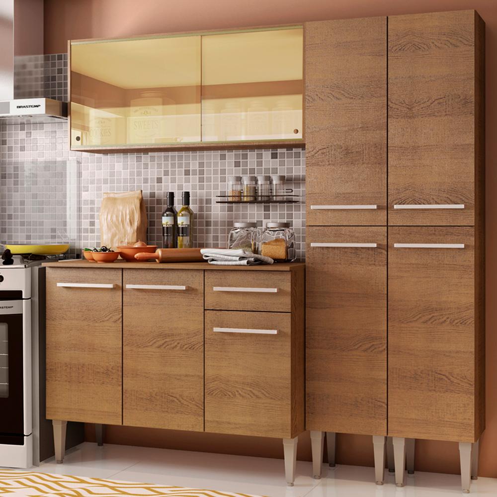 Cozinha Completa Madesa Emilly Voice com Armário Vidro Reflex, Balcão e Paneleiros