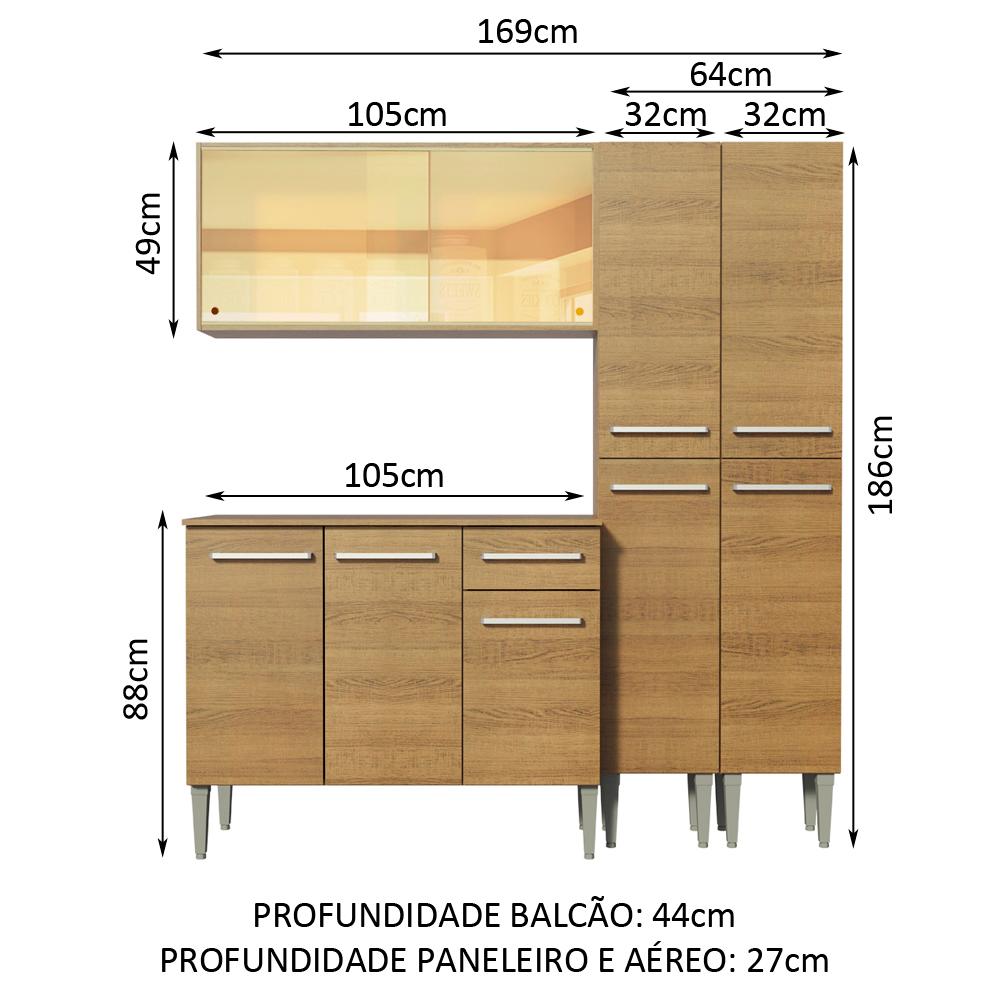 Cozinha Completa Madesa Emilly Voice com Armário Vidro Reflex, Balcão e Paneleiros