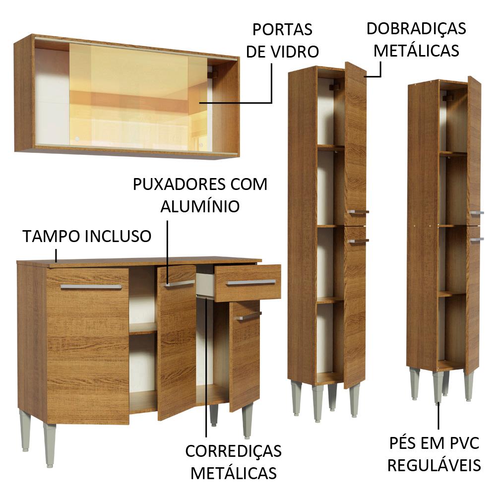 Cozinha Completa Madesa Emilly Voice com Armário Vidro Reflex, Balcão e Paneleiros
