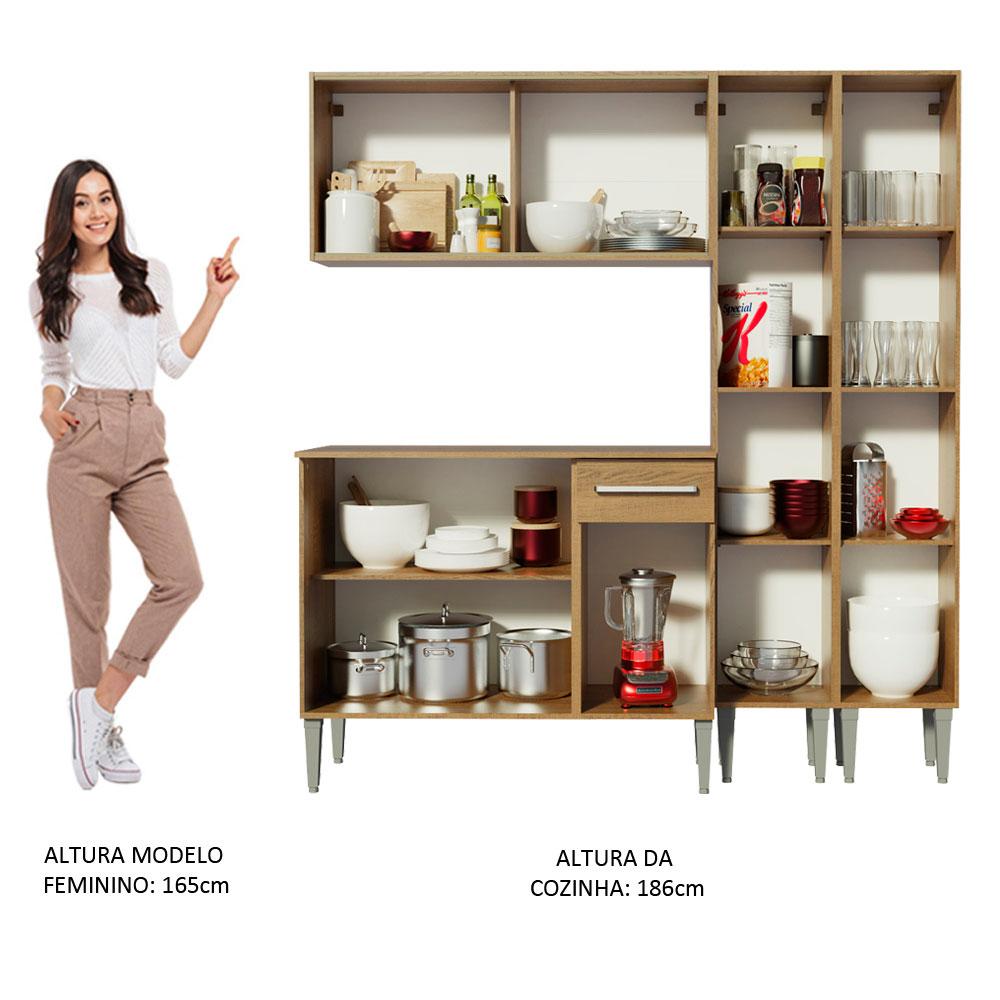 Cozinha Completa Madesa Emilly Voice com Armário Vidro Reflex, Balcão e Paneleiros
