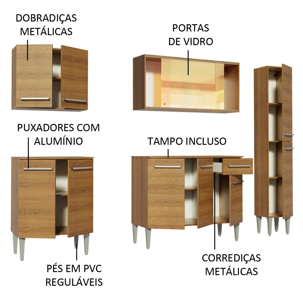 Cozinha Completa Madesa Emilly West com Balcão, Armário Vidro Reflex e Paneleiro