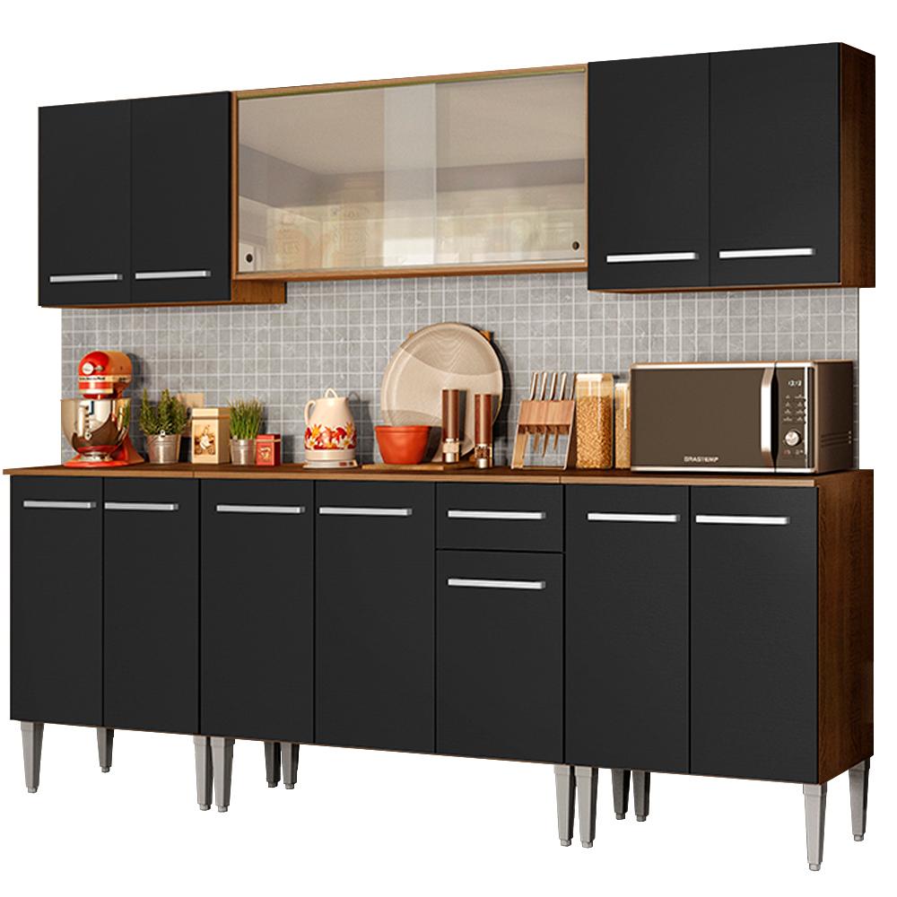 Cozinha Completa Madesa Emilly Wind com Balcão e Armário Aéreo - Rustic/Preto