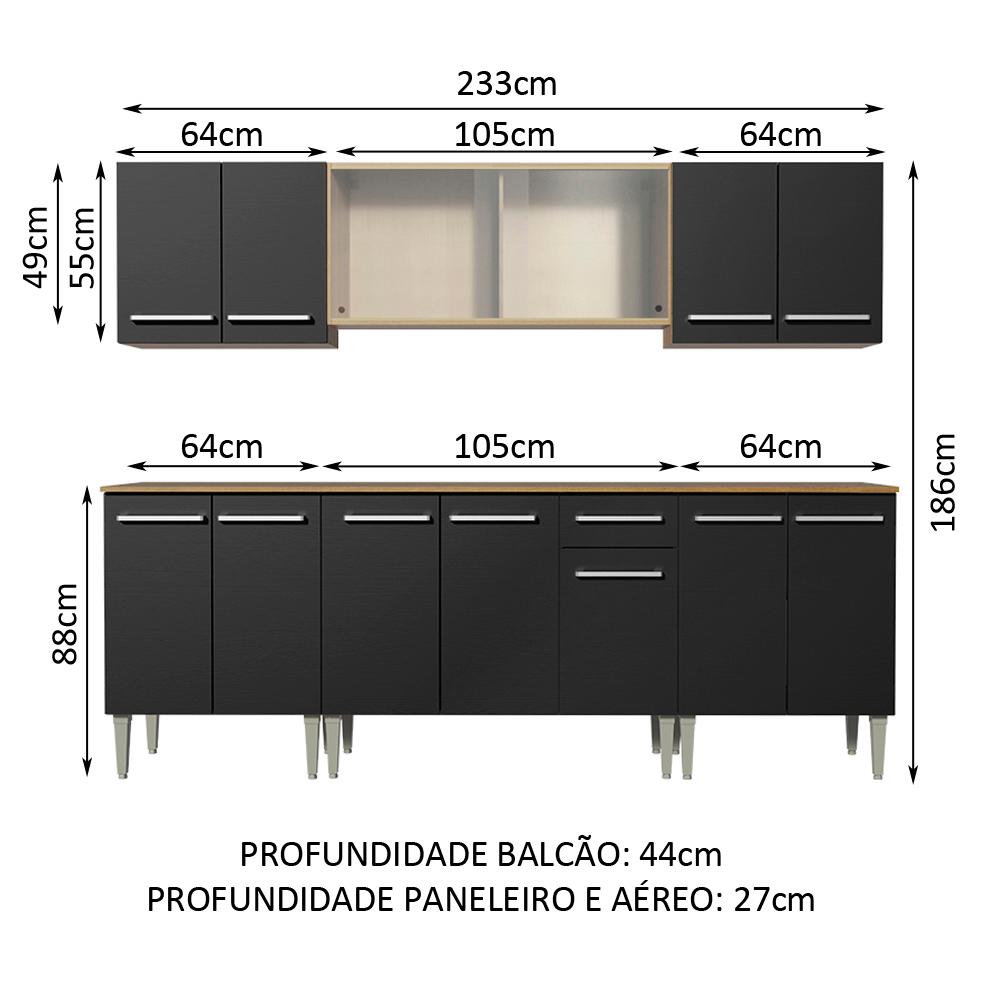 Cozinha Completa Madesa Emilly Wind com Balcão e Armário Aéreo - Rustic/Preto