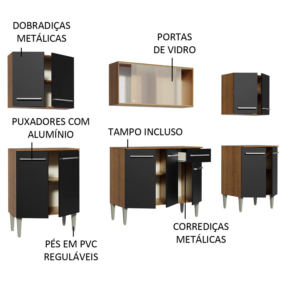Cozinha Completa Madesa Emilly Wind com Balcão e Armário Aéreo - Rustic/Preto