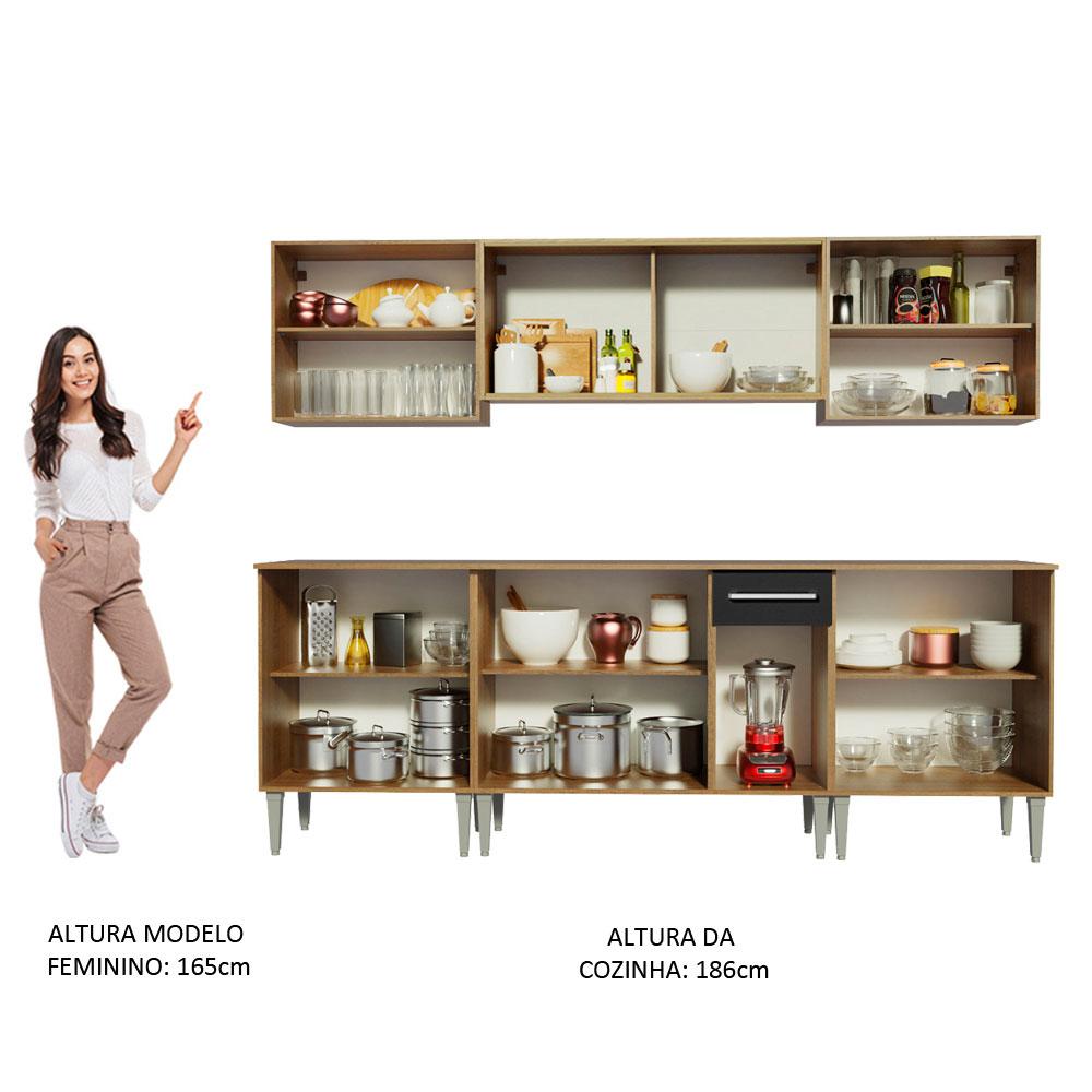 Cozinha Completa Madesa Emilly Wind com Balcão e Armário Aéreo - Rustic/Preto