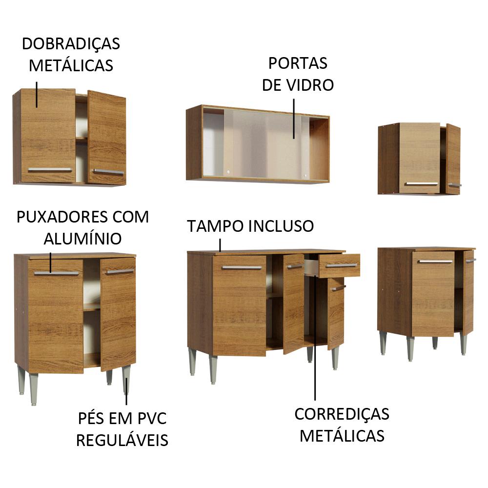 Cozinha Completa Madesa Emilly Wind com Balcão e Armário Aéreo