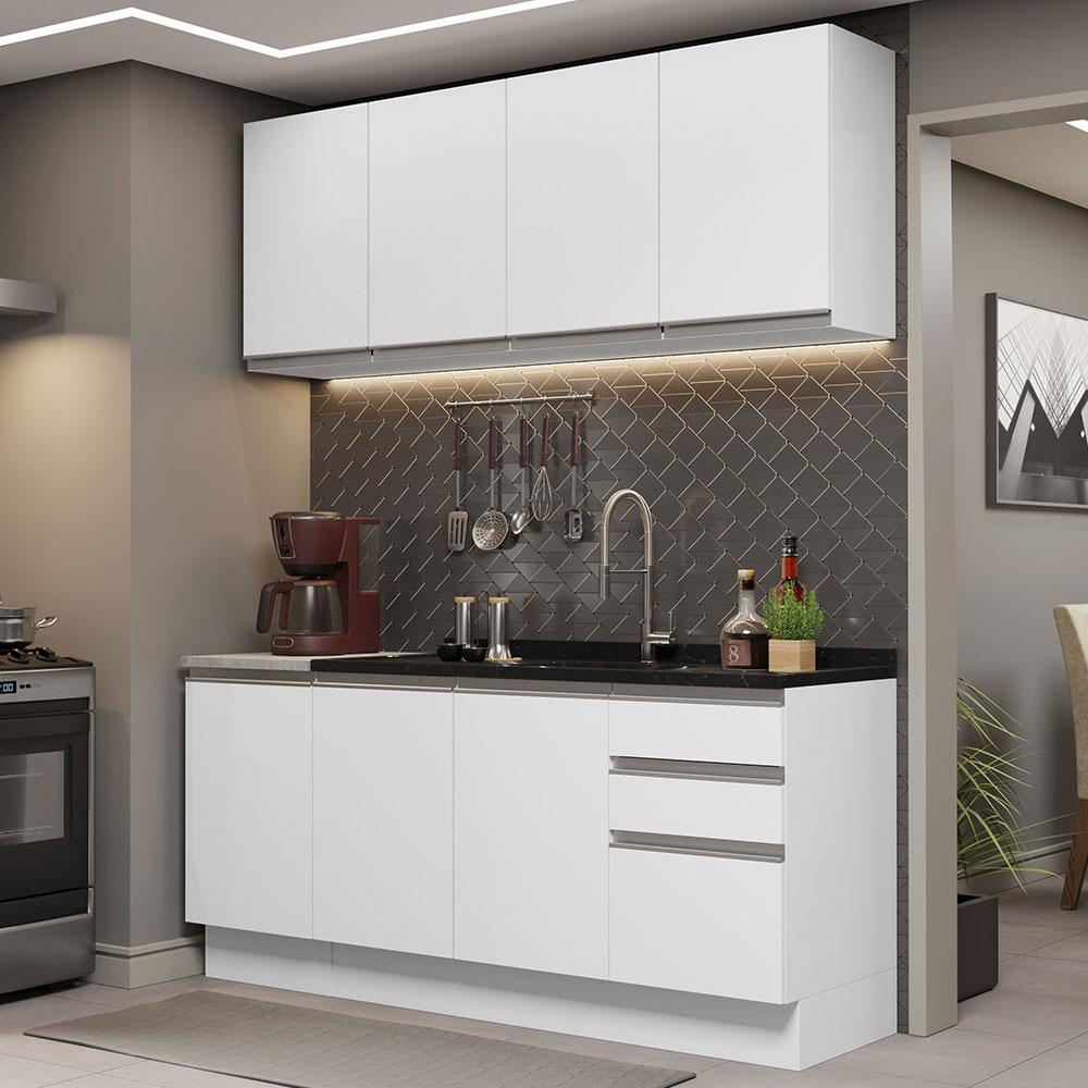 Cozinha Completa Madesa Glamy 160001 com Armário e Balcão (Sem Tampo e Pia) – Branco