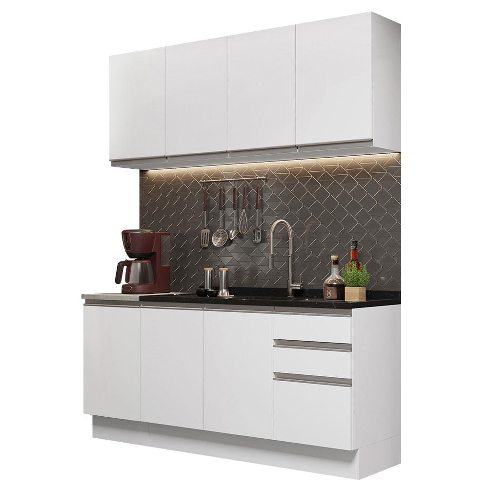 Cozinha Completa Madesa Glamy 160001 com Armário e Balcão (Sem Tampo e Pia) – Branco