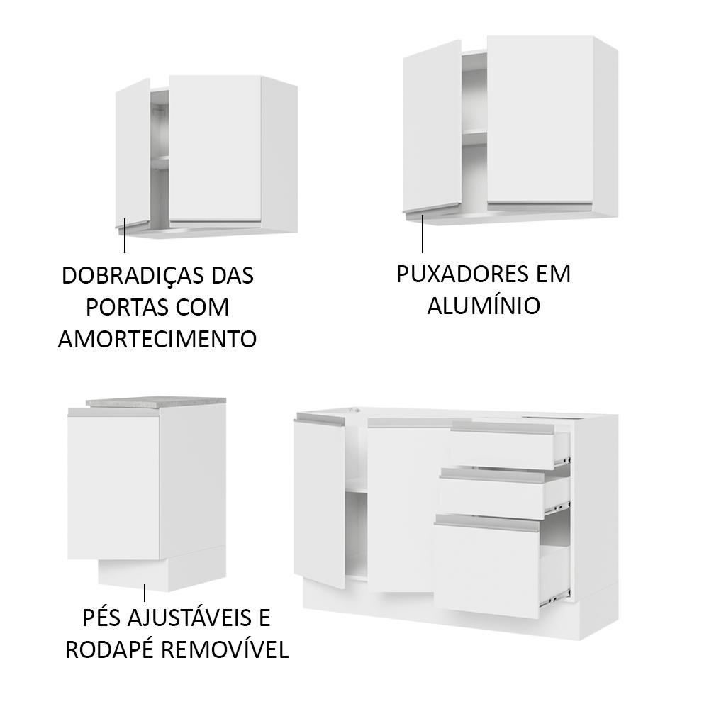 Cozinha Completa Madesa Glamy 160001 com Armário e Balcão (Sem Tampo e Pia) – Branco