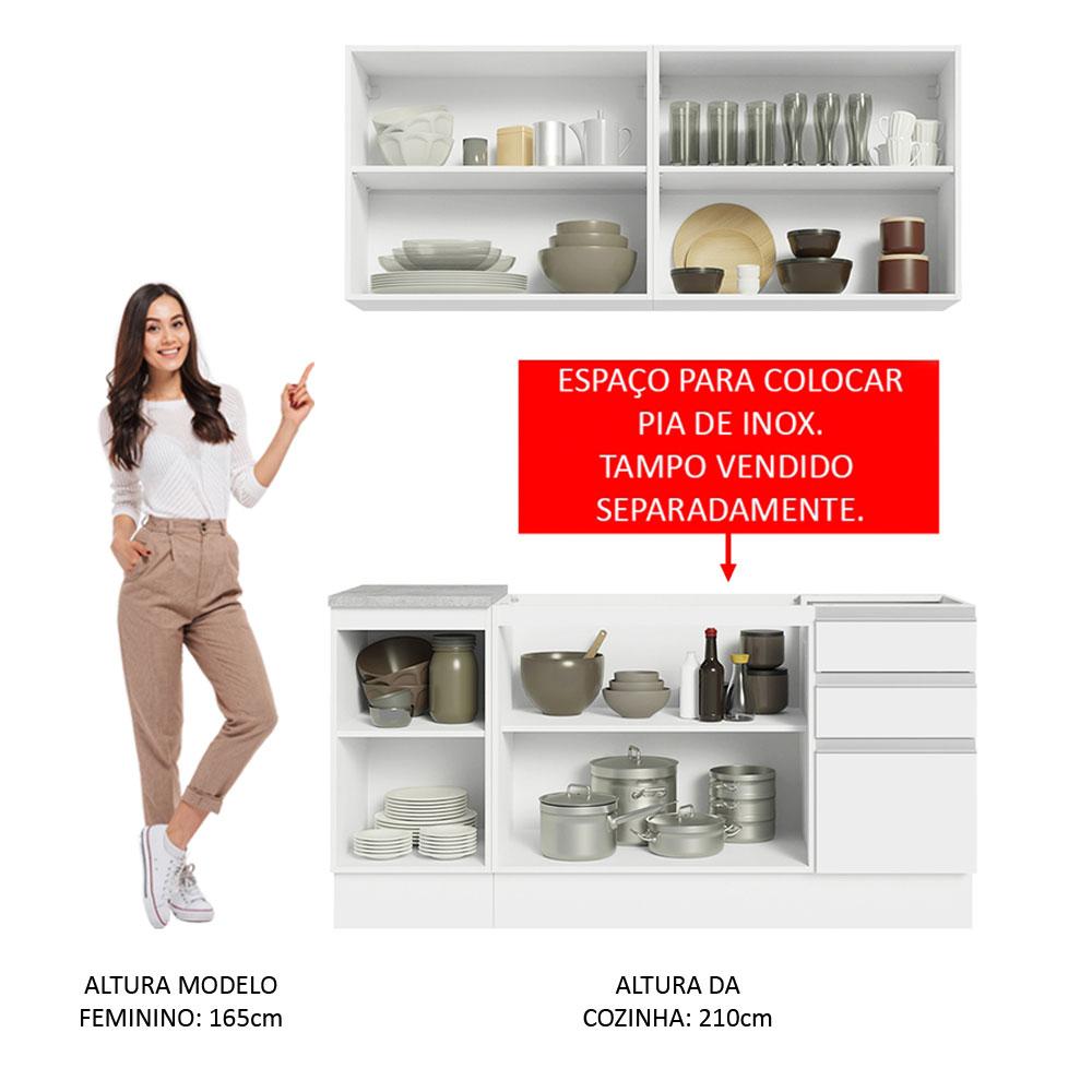 Cozinha Completa Madesa Glamy 160001 com Armário e Balcão (Sem Tampo e Pia) – Branco