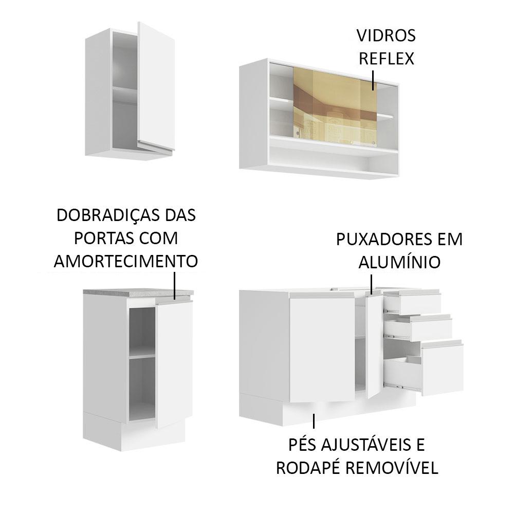 Cozinha Completa Madesa Glamy 160002 com Armário e Balcão (Sem Tampo e Pia) - Branco