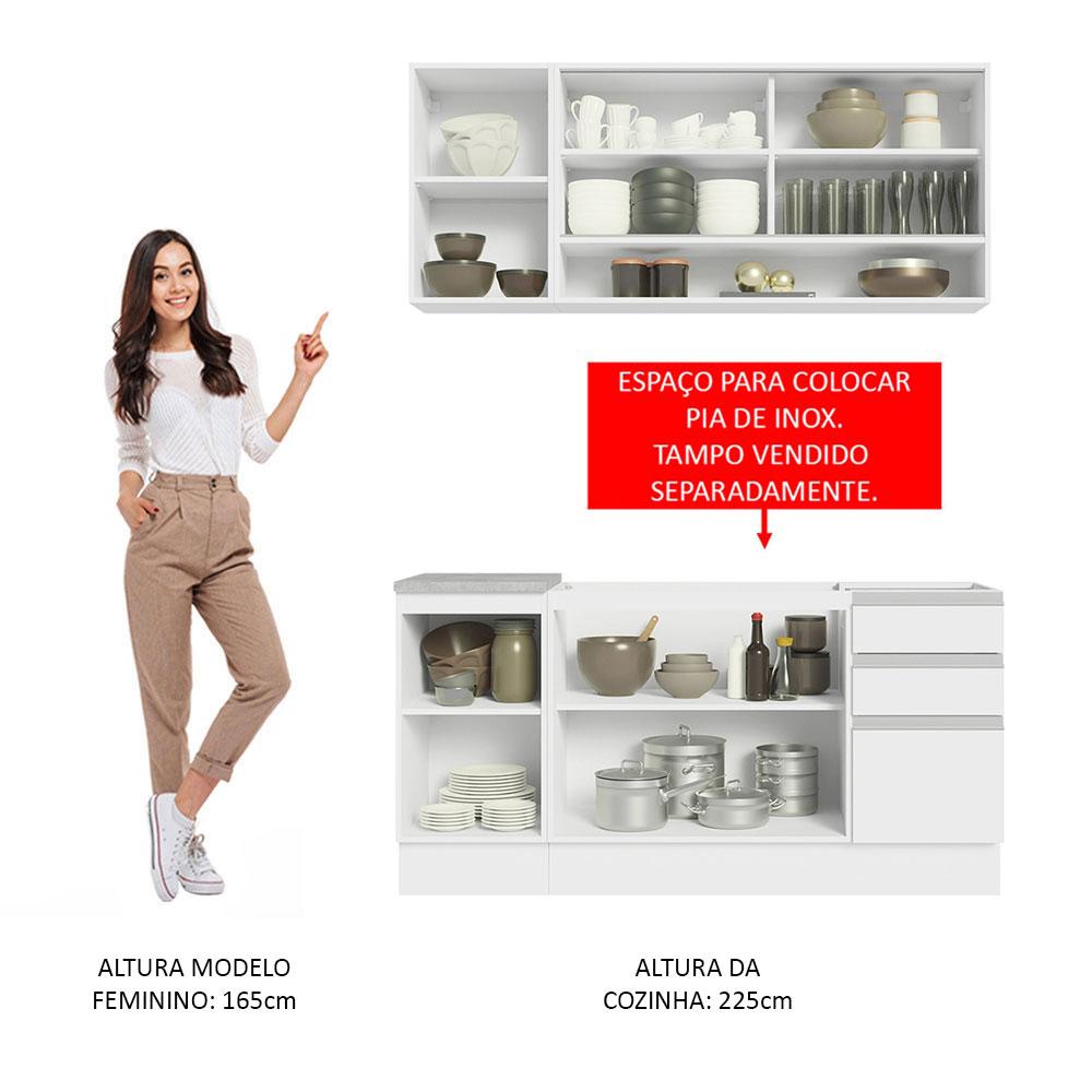 Cozinha Completa Madesa Glamy 160002 com Armário e Balcão (Sem Tampo e Pia) - Branco