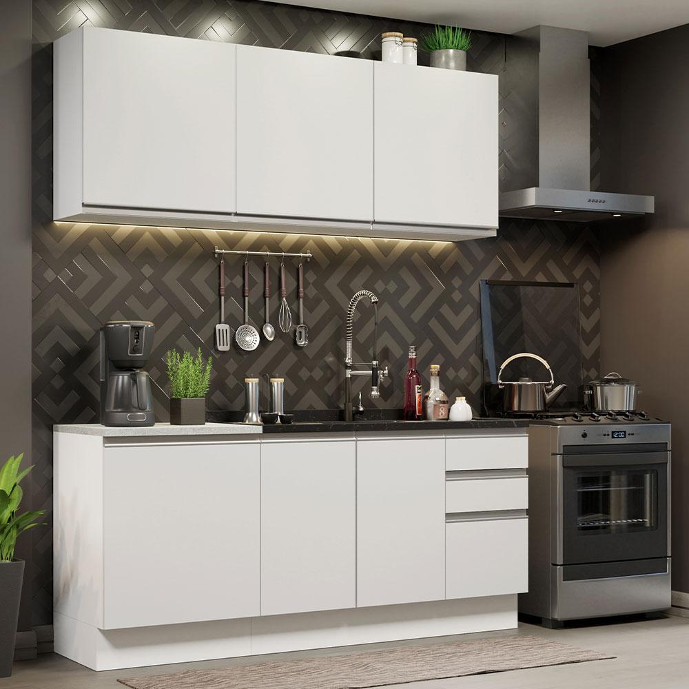 Cozinha Completa Madesa Glamy 180005 com Armário e Balcão (Sem Tampo e Pia) - Branco