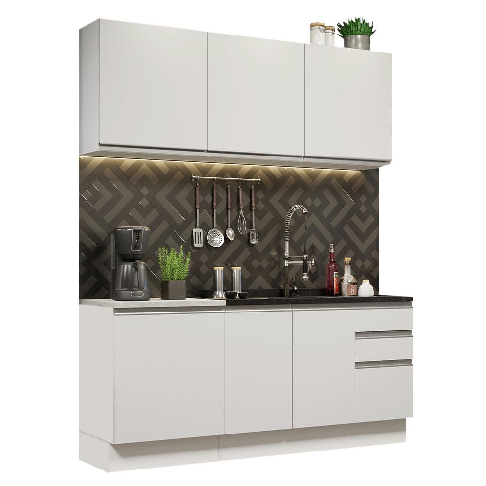 Cozinha Completa Madesa Glamy 180005 com Armário e Balcão (Sem Tampo e Pia) - Branco
