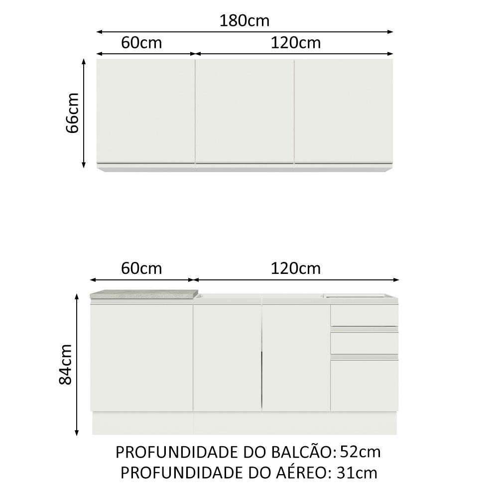 Cozinha Completa Madesa Glamy 180005 com Armário e Balcão (Sem Tampo e Pia) - Branco
