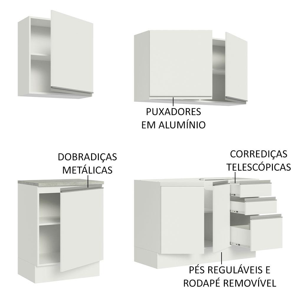 Cozinha Completa Madesa Glamy 180005 com Armário e Balcão (Sem Tampo e Pia) - Branco