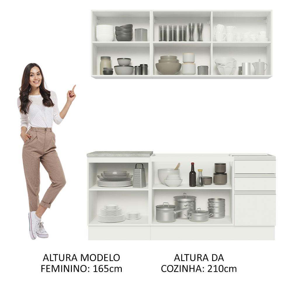 Cozinha Completa Madesa Glamy 180005 com Armário e Balcão (Sem Tampo e Pia) - Branco