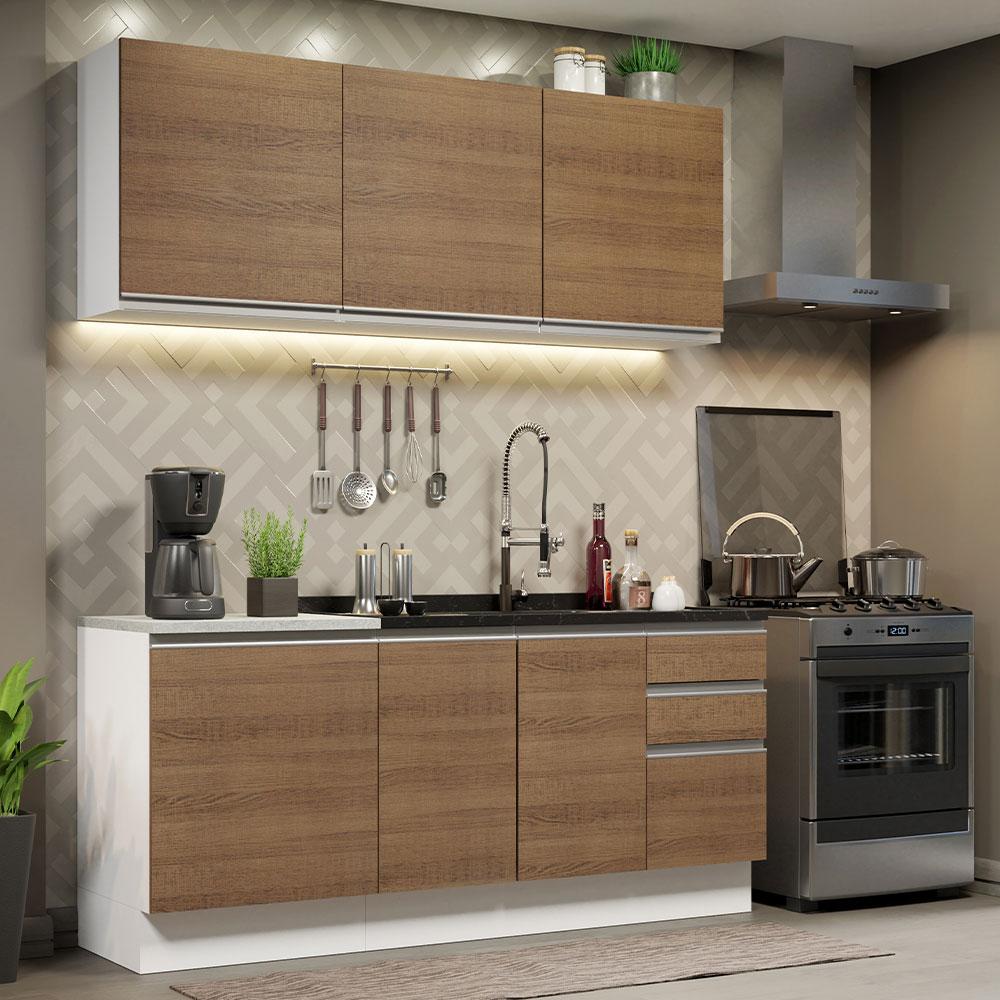 Cozinha Completa Madesa Glamy 180005 com Armário e Balcão (Sem Tampo e Pia) - Branco/Rustic