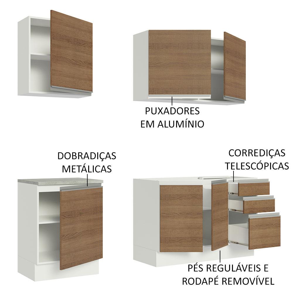 Cozinha Completa Madesa Glamy 180005 com Armário e Balcão (Sem Tampo e Pia) - Branco/Rustic
