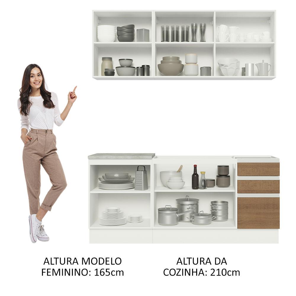 Cozinha Completa Madesa Glamy 180005 com Armário e Balcão (Sem Tampo e Pia) - Branco/Rustic