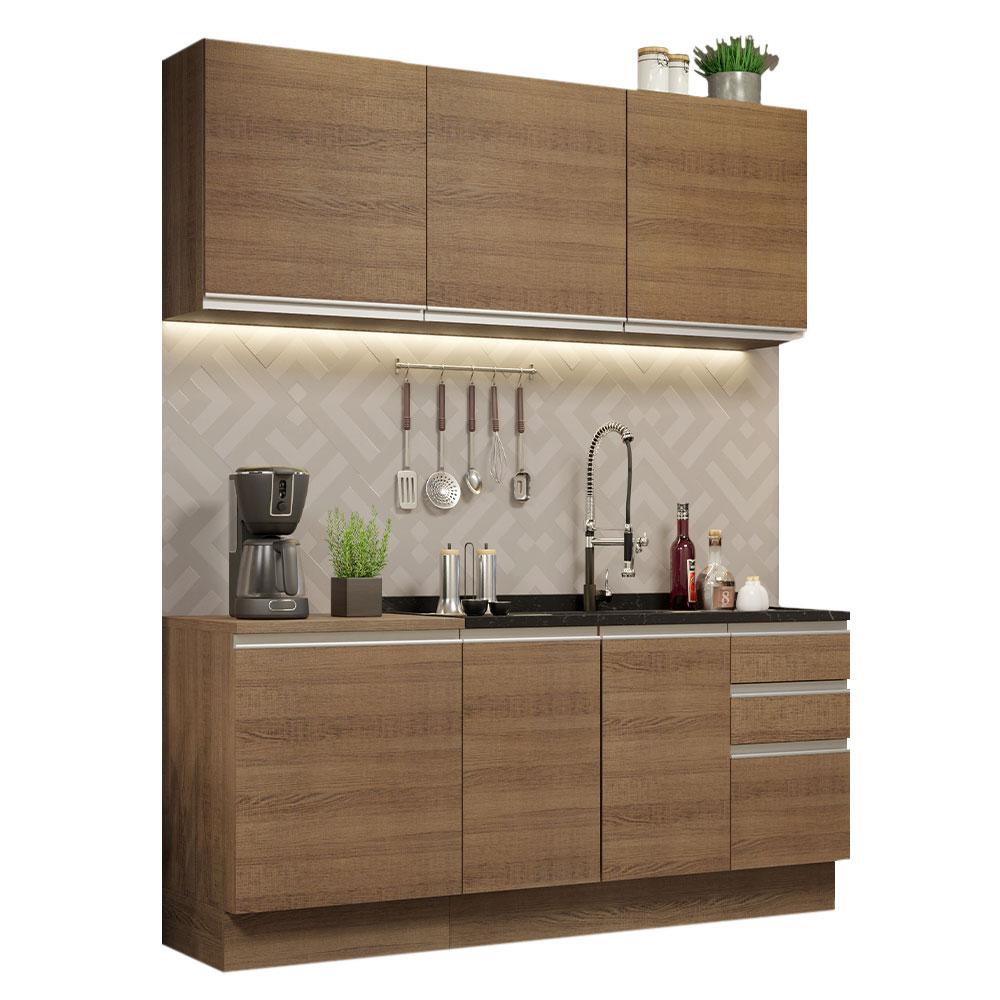 Cozinha Completa Madesa Glamy 180005 com Armário e Balcão (Sem Tampo e Pia) - Rustic