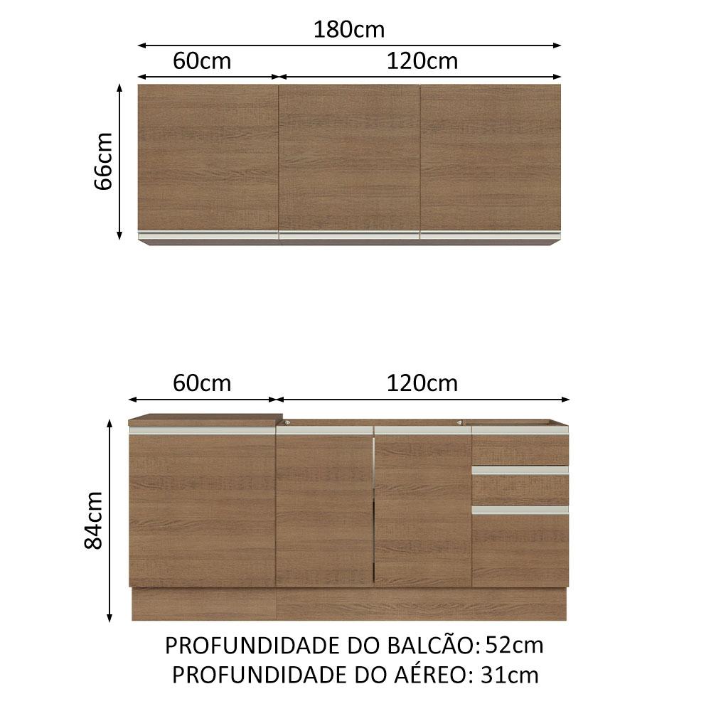 Cozinha Completa Madesa Glamy 180005 com Armário e Balcão (Sem Tampo e Pia) - Rustic