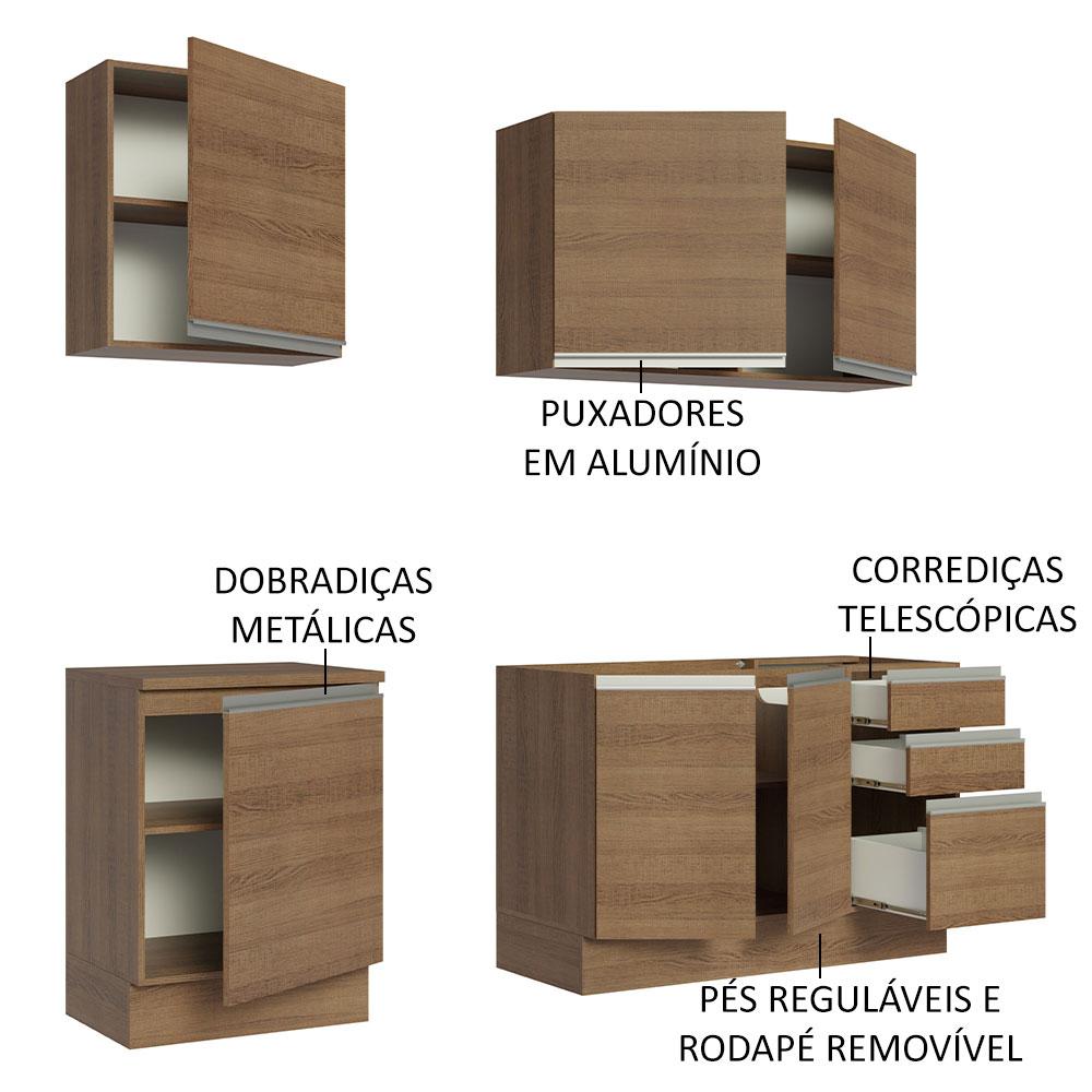 Cozinha Completa Madesa Glamy 180005 com Armário e Balcão (Sem Tampo e Pia) - Rustic