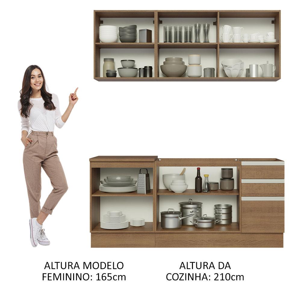 Cozinha Completa Madesa Glamy 180005 com Armário e Balcão (Sem Tampo e Pia) - Rustic