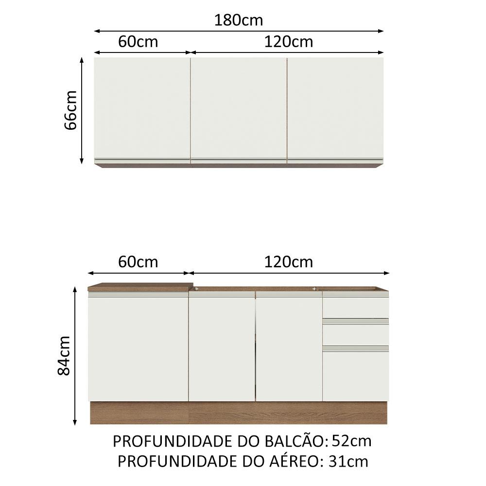 Cozinha Completa Madesa Glamy 180005 com Armário e Balcão (Sem Tampo e Pia) - Rustic/Branco