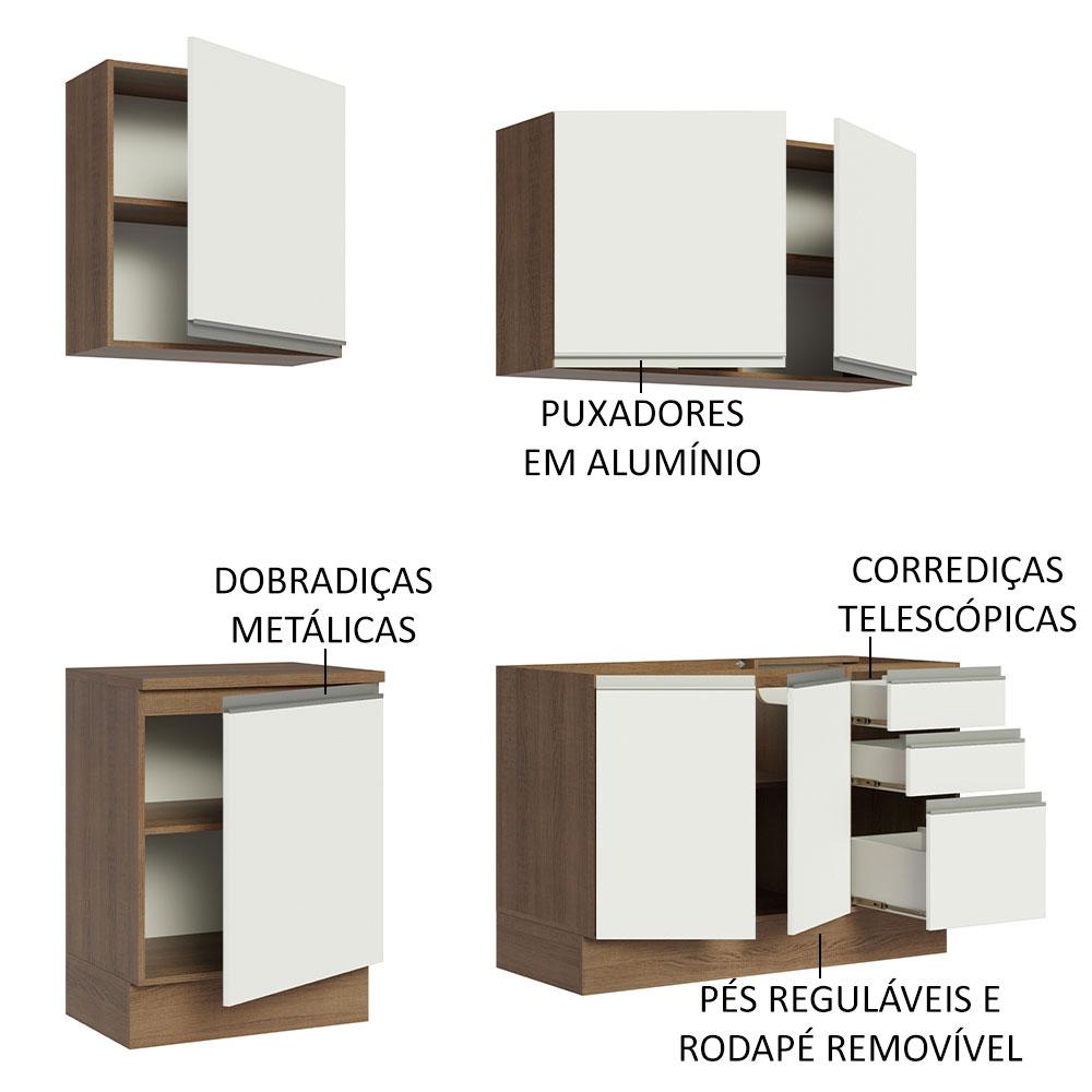 Cozinha Completa Madesa Glamy 180005 com Armário e Balcão (Sem Tampo e Pia) - Rustic/Branco