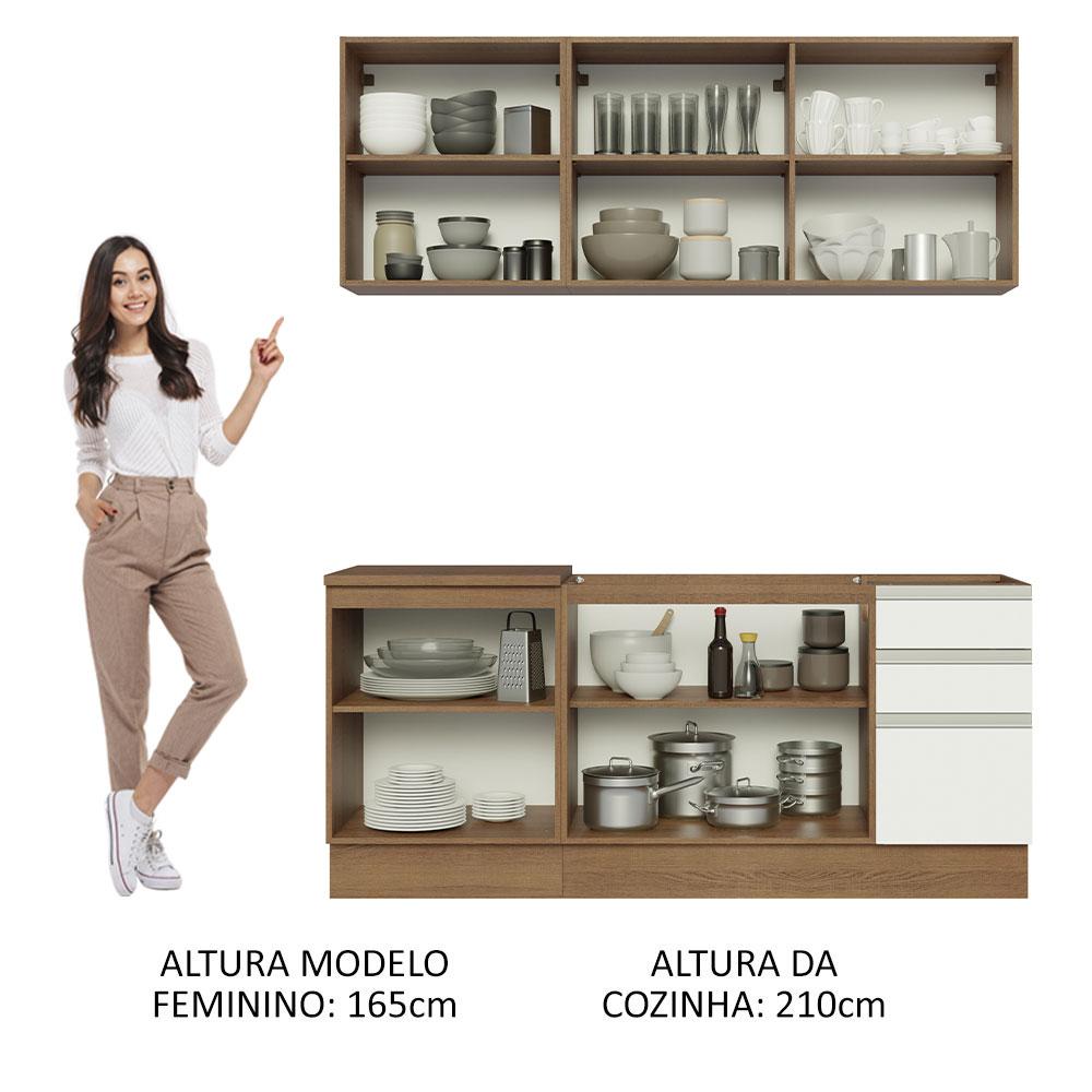 Cozinha Completa Madesa Glamy 180005 com Armário e Balcão (Sem Tampo e Pia) - Rustic/Branco