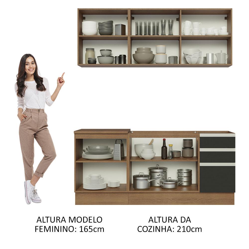 Cozinha Completa Madesa Glamy 180005 com Armário e Balcão (Sem Tampo e Pia) - Rustic/Preto