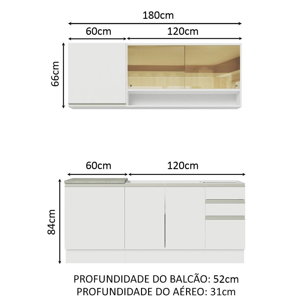Cozinha Completa Madesa Glamy 180006 com Armário e Balcão (Sem Tampo e Pia) - Branco