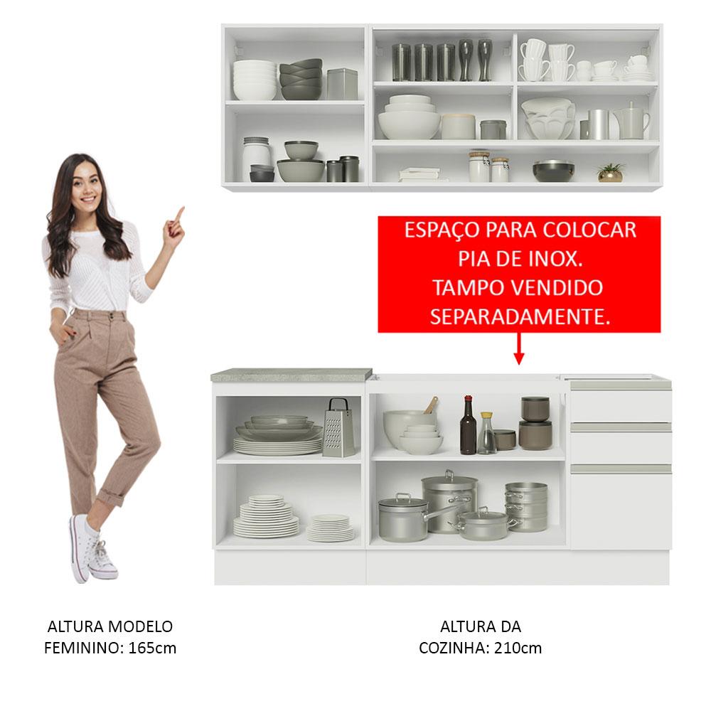 Cozinha Completa Madesa Glamy 180006 com Armário e Balcão (Sem Tampo e Pia) - Branco